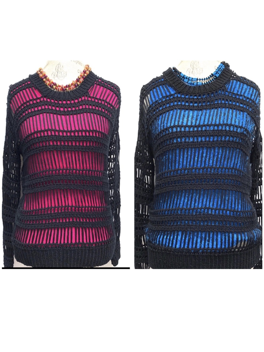 BYCORPUS CROCHETED LAYERING PULLOVER SWEATER Loose knit BOHO GOTHIC BLACK S/M
